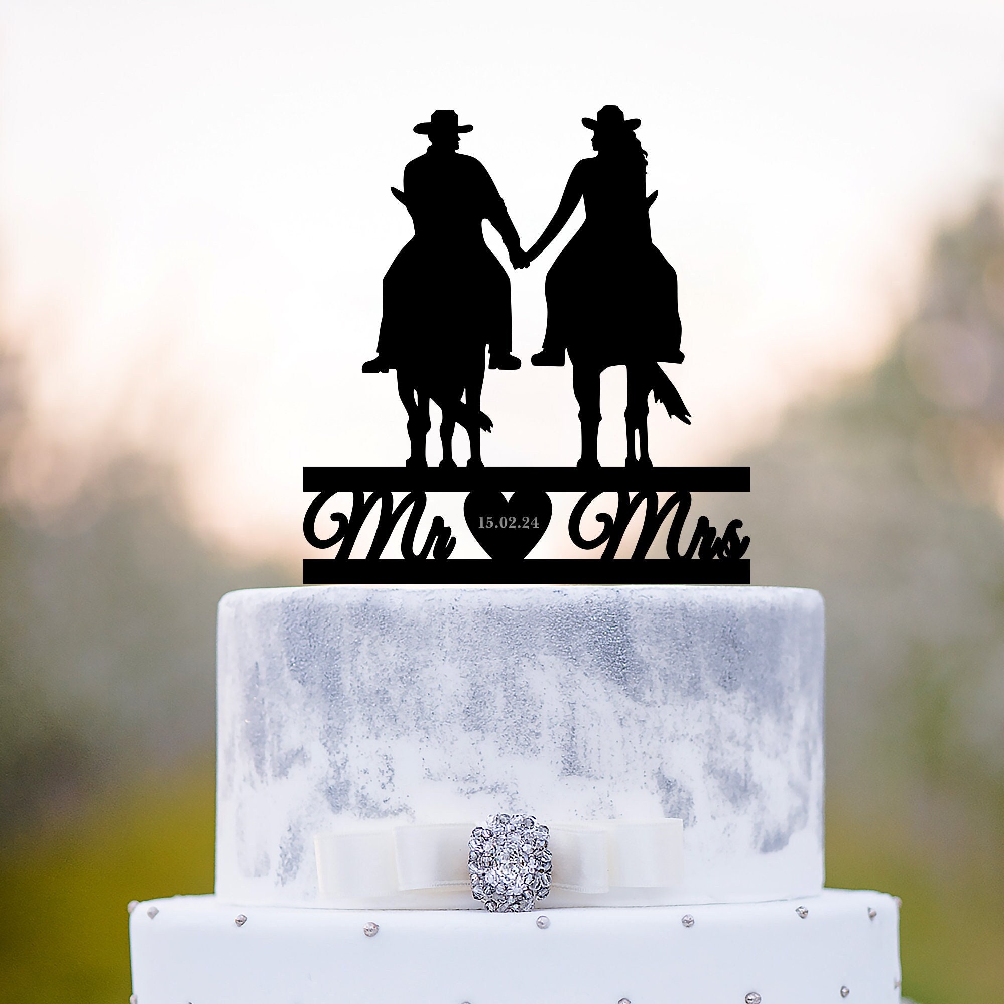 Meijiafei Hochzeits-Kuchen-Topper – Braut Reitet Pferd & Zieht Bräutigam (rustikaler Wedding)