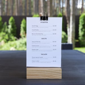 Acrylic Sign Holder, Menu Board, Sign Holder Stand, Custom Acrylic Sign, Table Tent, Bar Menu, Wooden Clipboard, Menu Sign,008T