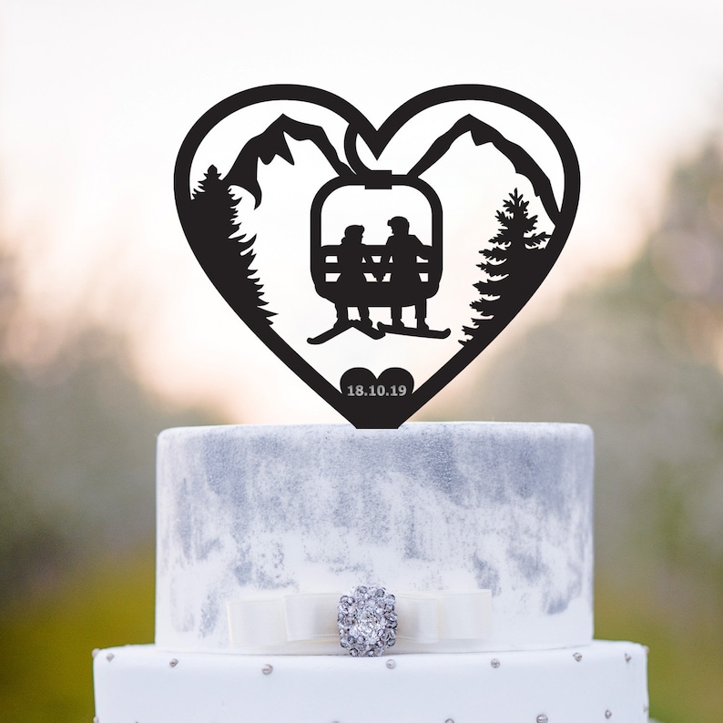 Ski snowboard wedding heart cake topper customsnowboard ski Etsy