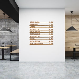 Quadro de menu de letras, menu de parede de café, trilhos de menu mutáveis, menu montado na parede, placa de menu de café, trilhos de madeira e letras, letras mutáveis, 2H4