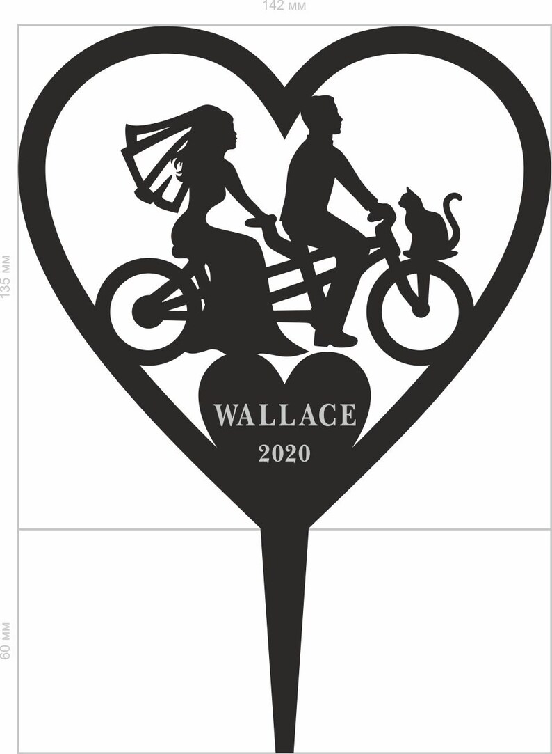 Tandem Bicycle Cake Topper With Cattandem Bike Wedding Cat Etsy