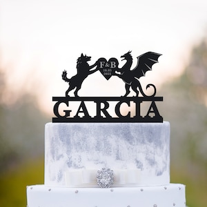 Wedding Cake Topper, Wolf and Dragon Cake Topper, Custom Cake Topper, Acrylic Cake Topper, Wedding Gift, Bride and Groom Cake Topper, a447