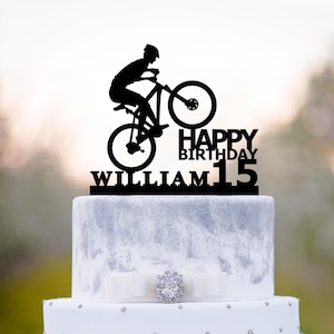 Bmx cake topper, Bicycle birthday cake topper, Cyclist cake topper, Bike cake topper, Bmx bike birthday topper, Bicycle name age topper,a517