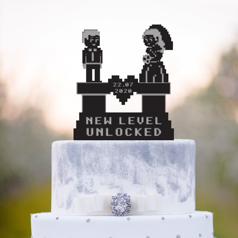 8 bit wedding Gamer cake topperGamer  wedding cake topper8 image 0