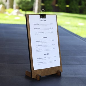 Porta menù, porta cartello, bacheca menù, cartello acrilico personalizzato, espositore da tavolo, menù da bar, portablocco in legno, cartello menù, porta menù da tavolo, 007T
