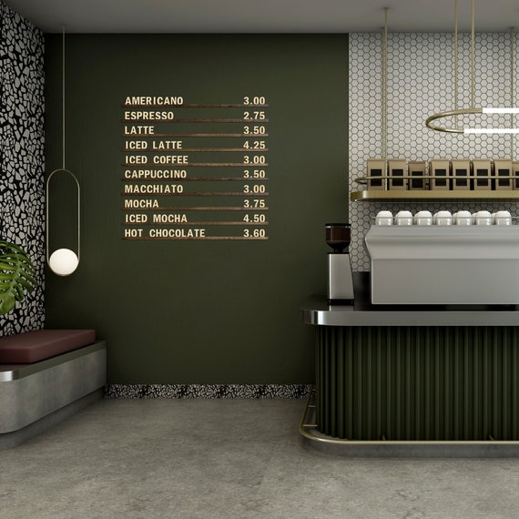 Wall Mounted Menu Board with Changeable Letters, Wooden Cafe Menu Rails and Coffee Shop Price Sign Display