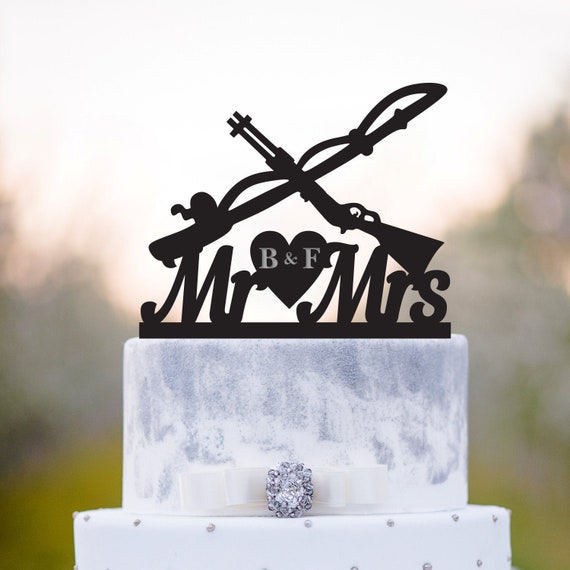 Fishing Hunting Wedding Mr and Mrs Cake Topper,fishing Wedding Mr Mrs Cake  Topper,hunting Mr and Mrs Wedding Cake Topper,hunter Topper,a345 