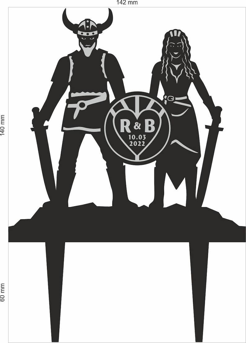 Custom viking couple initials cake topper wedding,viking barbarian wedding funny personalized topper,viking love cake topper wedding,a416 image 2