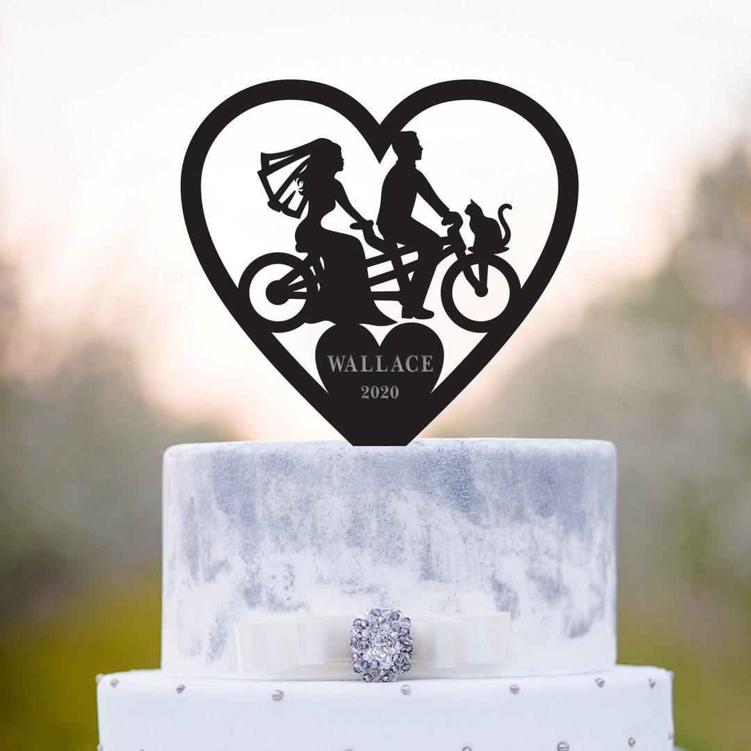 Tandem Bicycle Cake Topper With Cat,tandem Bike Wedding Cat Cake Topper