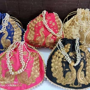 Potli Bags Traditionelles indisches Potli, Frauenhandtasche, rosa Tasche, Muttergeschenk, Clutch-Geldbeutel, Hochzeitsbevorzugungen, Großverkauflot, Geschenke Diwali