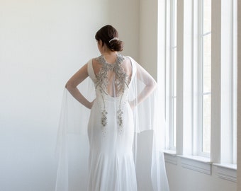 BEADED BRIDAL CAPE Wedding day cloak, bridal cover up, crystal rhinestone beaded tulle cape, gift for bride, wedding cape, wedding cloak