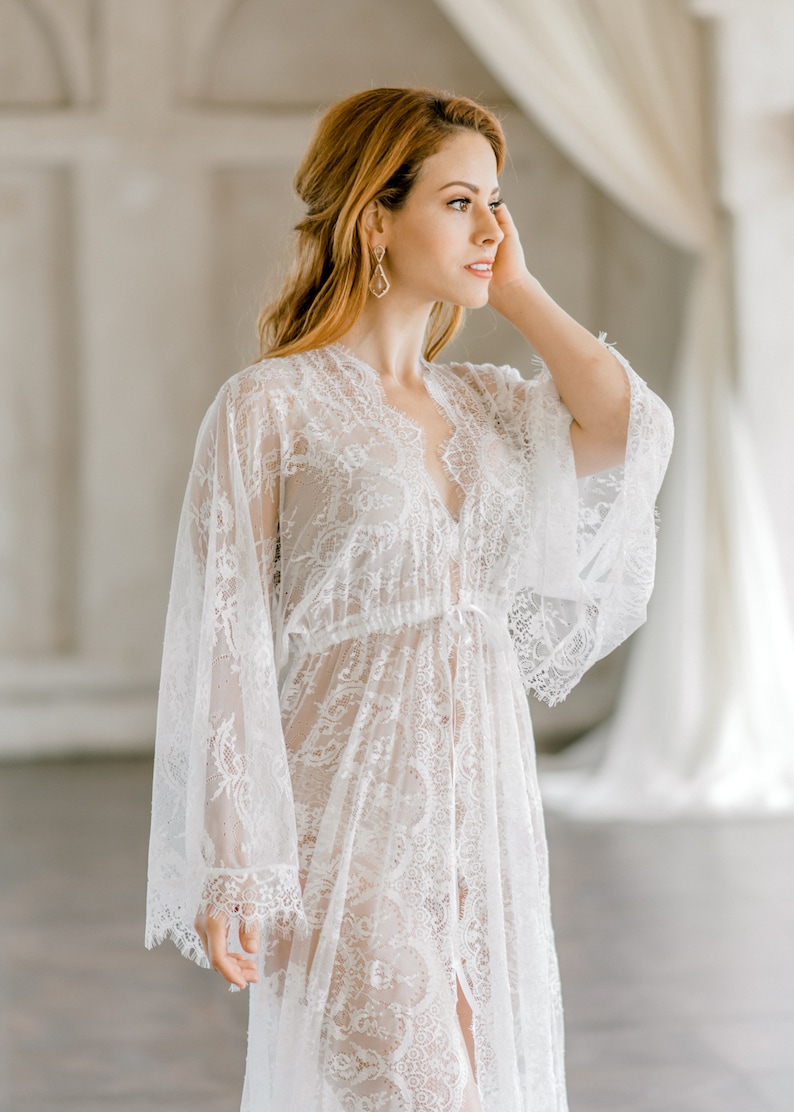 LACE BRIDAL ROBE for Wedding Boudoir Photo Shoot Sheer Etsy