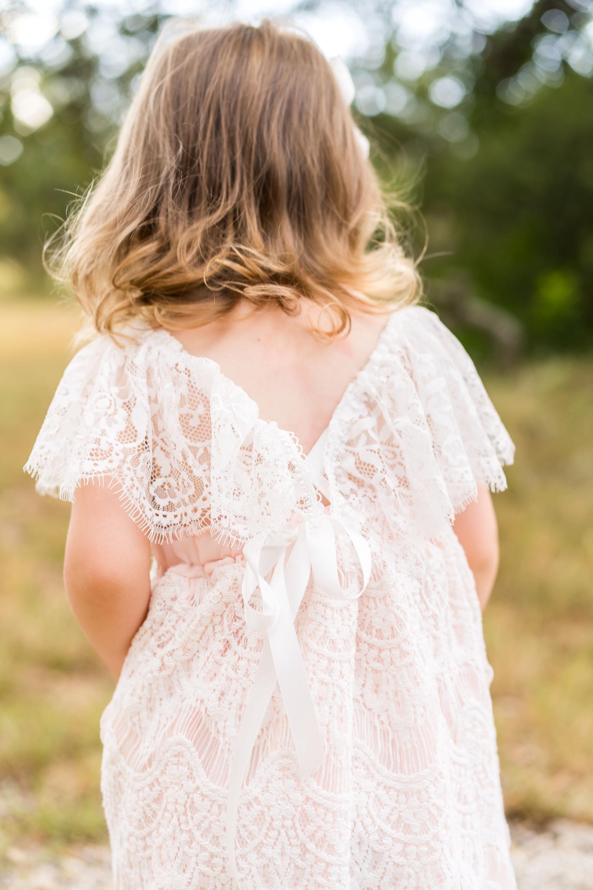 lace long dress boho Butterfly Lace Cute Bell Sleeves Off Shoulder Nude Boho Bridal Dress, Nude Beige