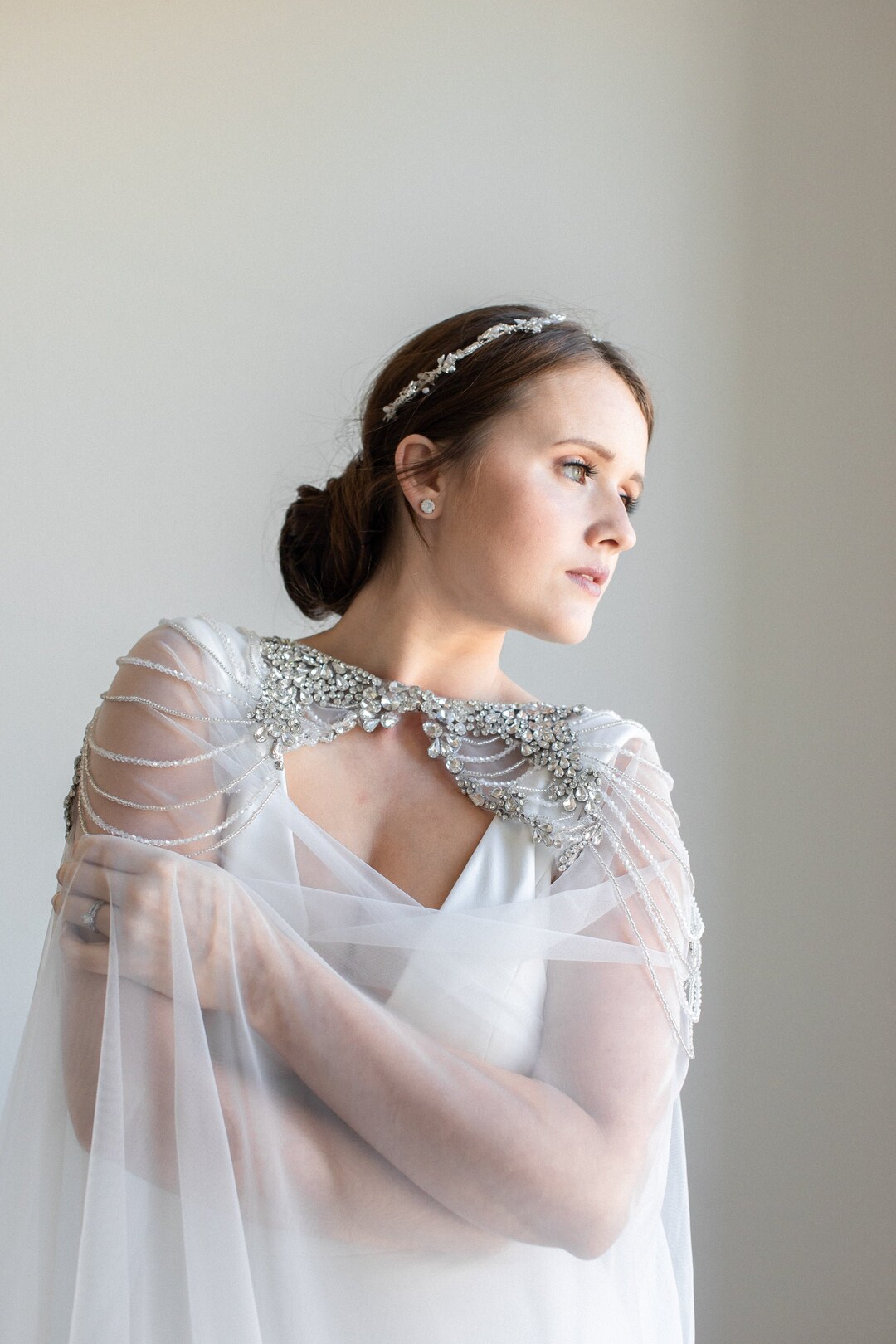 Beaded Bridal Cape Dress