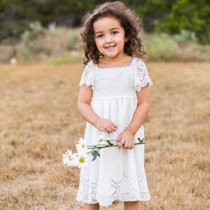 WHITE COTTON VINTAGE Dress,  Handmade vintage girls dresses, Boho Girls dresses, Flower lace dress, family photo dresses, girls clothing