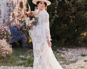 ELOPEMENT WEDDING DRESS, "The Dreamweaver Dress", Bohemian wedding gown, Boho Bridal Dress, Elopement wedding gown. Lace maternity dress,