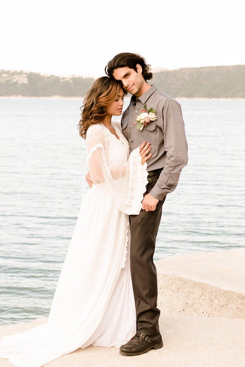 Wedding Night Lingerie Bridal Boudoir Photo Shoot Bridal Shower Gift Off White Robe Lace Bridal Robe