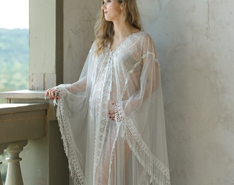 MATERNITY LACE CAFTAN for photo shoot, maternity robe, tassels lace maternity robe gown kaftan, maternity photography, off white caftan robe