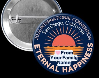2026 Eternal Happiness Convention Pinback Button: San Diego Beach Theme, Personalized JW Gift