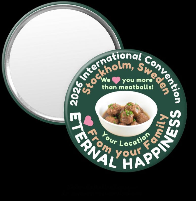 Meatball Button 2026 International Convention Eternal Happiness: Stockholm, Sweden, JW ...