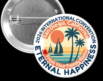 2026 Eternal Happiness Convention Pinback Button: San Diego Beach Theme, Personalized JW Gift Sunglasses