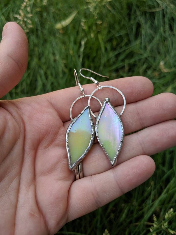 Yellow Iridescentent Stained Glass Earrings Etsy Ireland