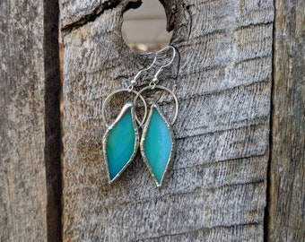 Teal green stained glass earrings