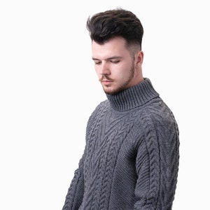 wool sweater for men, grey knitted sweater with turtleneck