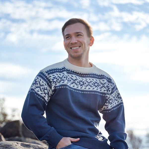 Wool Sweater For Men, Men's Crew Neck Sweater, Nordic Sweater, Knitted Pullover For Men
