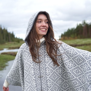 Traditional Wool Poncho, Knitted Hooded Poncho with Metal Buckles