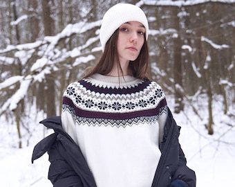Women&#39;s Wool Sweater, Nordic Jumper, Knitted Woolen Sweater