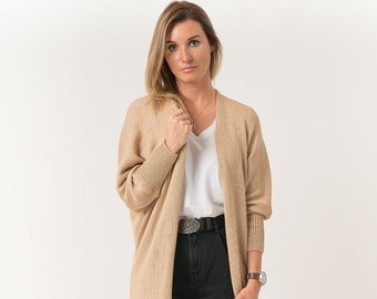 Merino long cardigan, wool knitted cardigan, oversized cardigan