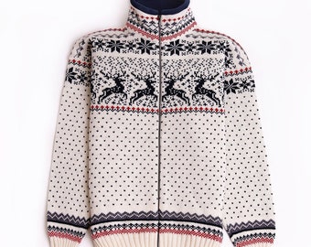 Wool Cardigan For Men, Christmas Sweater, Wool Cardigan With Reindeers