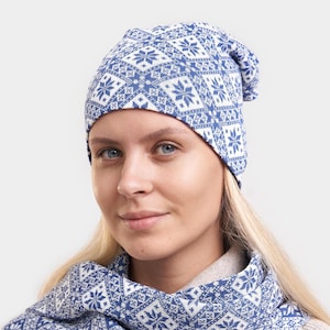 Merino Wool Unisex Hat, Knitted Wool Beanie, Hat with Estonian Ornament, Winter Natural Style Traditional Hat, Womens Warm Christmas Gift