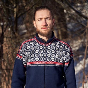 Nordic Wool Sweater, Knitted Men&#39;s Cardigan, Scandinavian Sweater