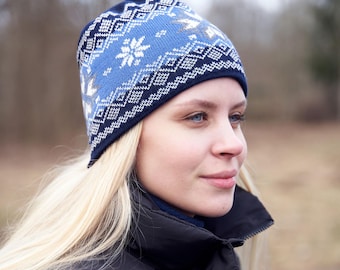 Merino Wool Beanie, Winter Hat Unisex, Knitted Hat With Ornament