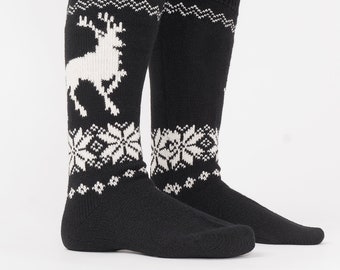 Wool Long Socks With Reindeers, Christmas Socks, Unisex Knitted Socks