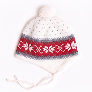 Nordic Wool Kid&#39;s Hat, Knit Children&#39;s Beanie, Baby Girl Warm Pompom Hat, Toddler Boy Warm Hat With Laces, Cute Scandinavian Winter Hat