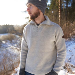 Herren Merino Wolle Rippenstrickpullover: Pullover mit Reißverschlusskragen