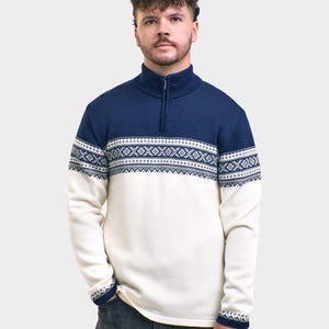 Men&#39;s Wool Half-Zipped Sweater: Nordic Knitted Norwegian Style Jumper