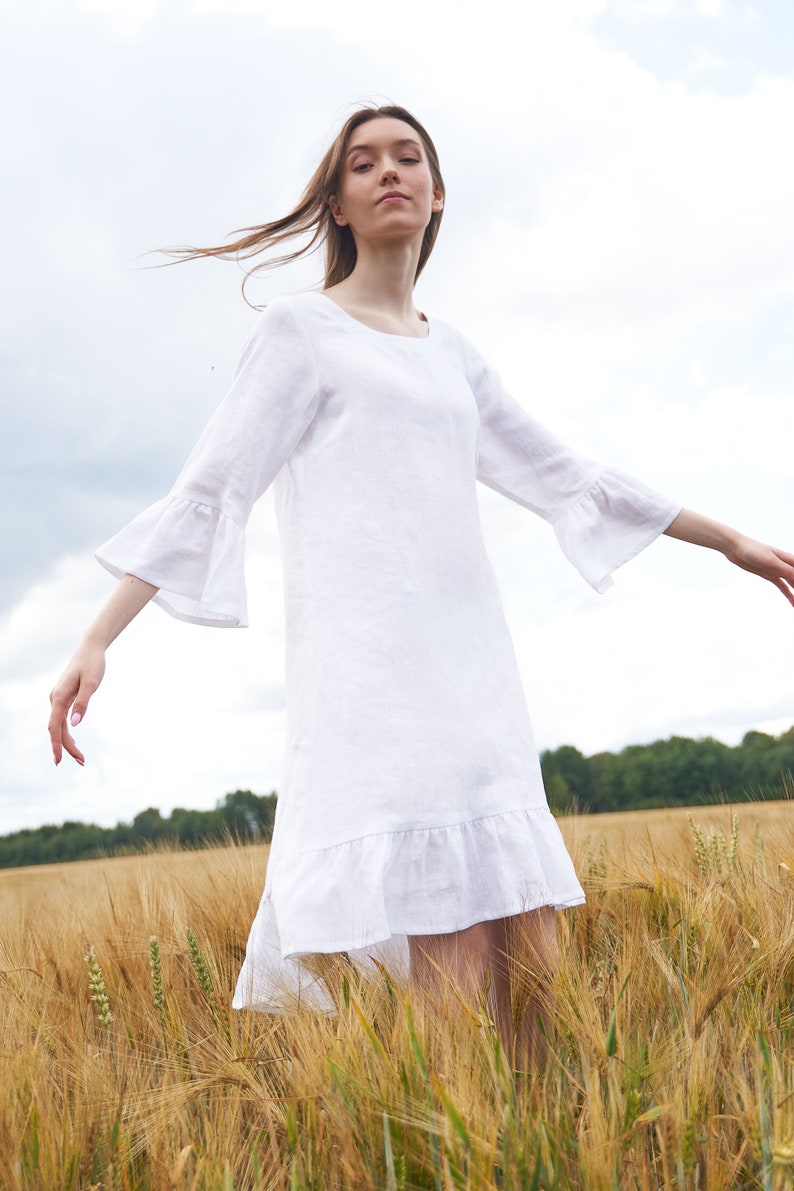 100% linnen jurk, zomerjurk voor dames, losse pasvorm jurk afbeelding 3