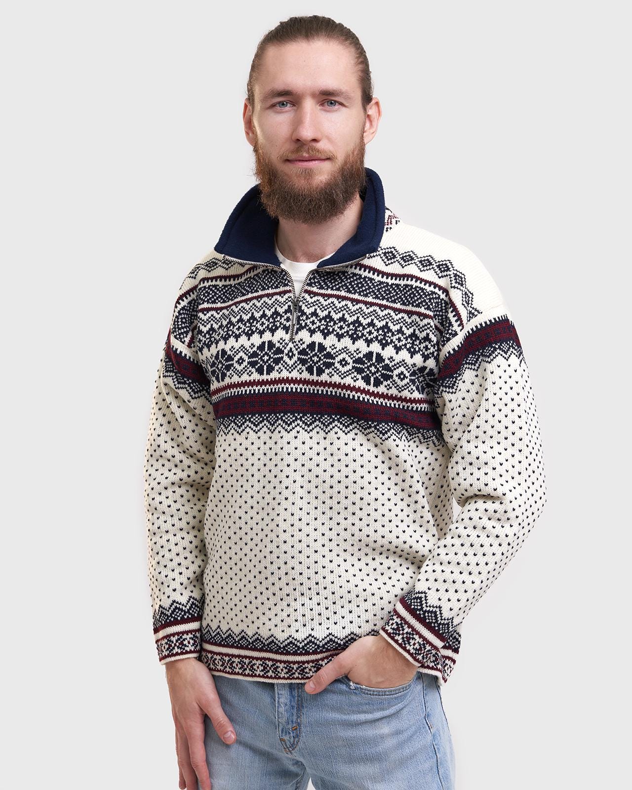 ニット・セーター [TRILLION] NORDIC JACQUARD COLLAR NECK 2WAY ZIP UP KNIT ICEWEAR Baldur Norwegian Cotton Sweater | 100% Cotton Knit