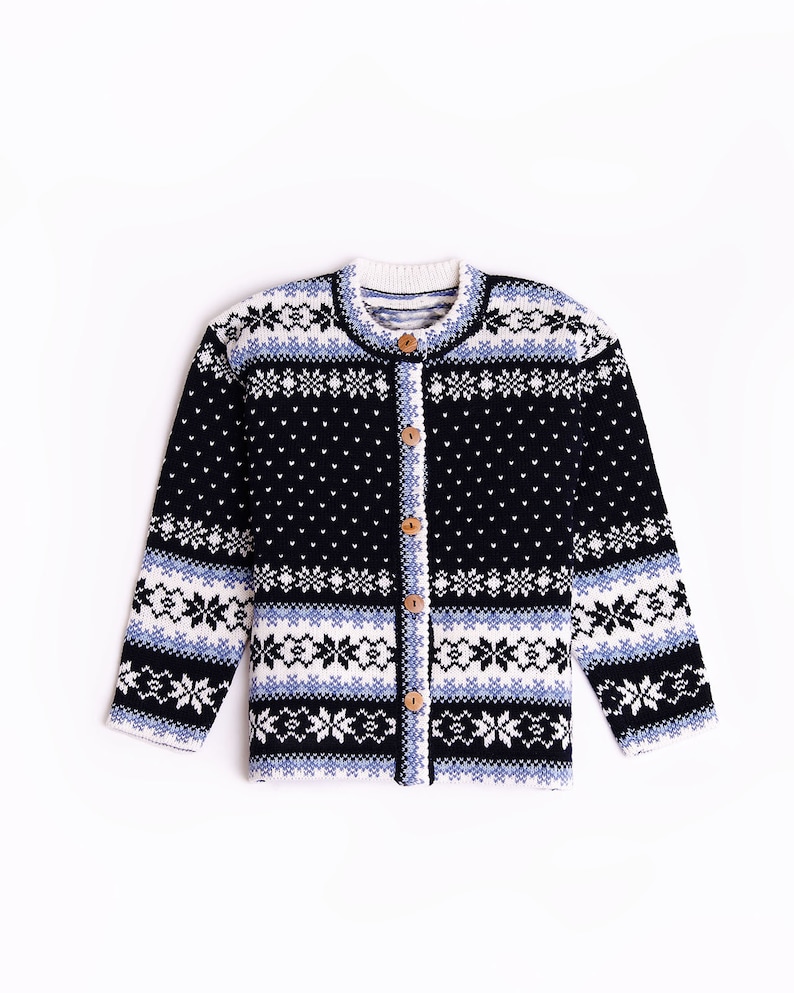 Cardigan pour enfant 100 % laine, cardigan avec ornement pour enfant Navy