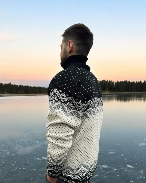 Wool Turtleneck Sweater For Men, Knitted High Neck Sweater