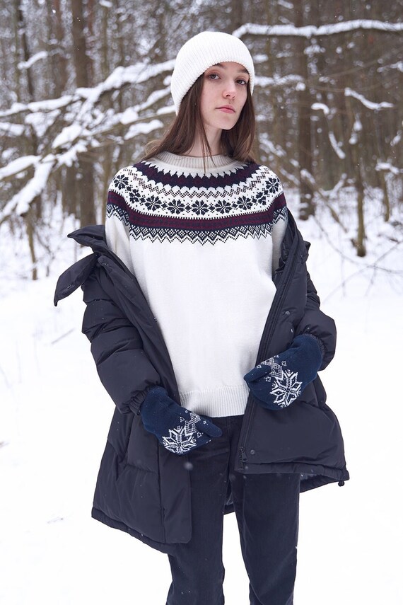 Women's Wool Sweater, Nordic Jumper, Knitted Woolen Sweater