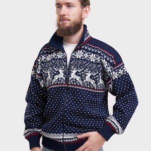 Wool Cardigan For Men, Christmas Sweater, Wool Cardigan With Reindeers