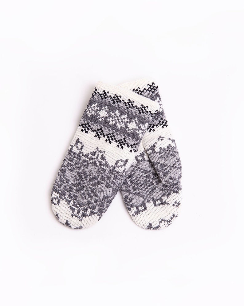 Jacquard Woolen Mittens, Christmas Mittens Gray