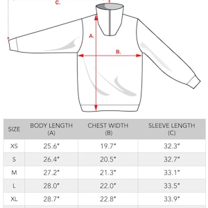 Peut inclure: Un tableau des tailles pour un v&ecirc;tement avec des mesures en pouces pour la longueur du corps, la largeur de la poitrine et la longueur des manches. Le tableau comprend les tailles XS, S, M, L, XL, XXL et 3XL.
