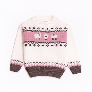 Wool Kid&#39;s Sweater With Sheeps, Kid&#39;s Crew Neck Sweater