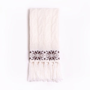 Wool Scarf With Arrans, Woolen Warm Scarf, White Winter Scarf White